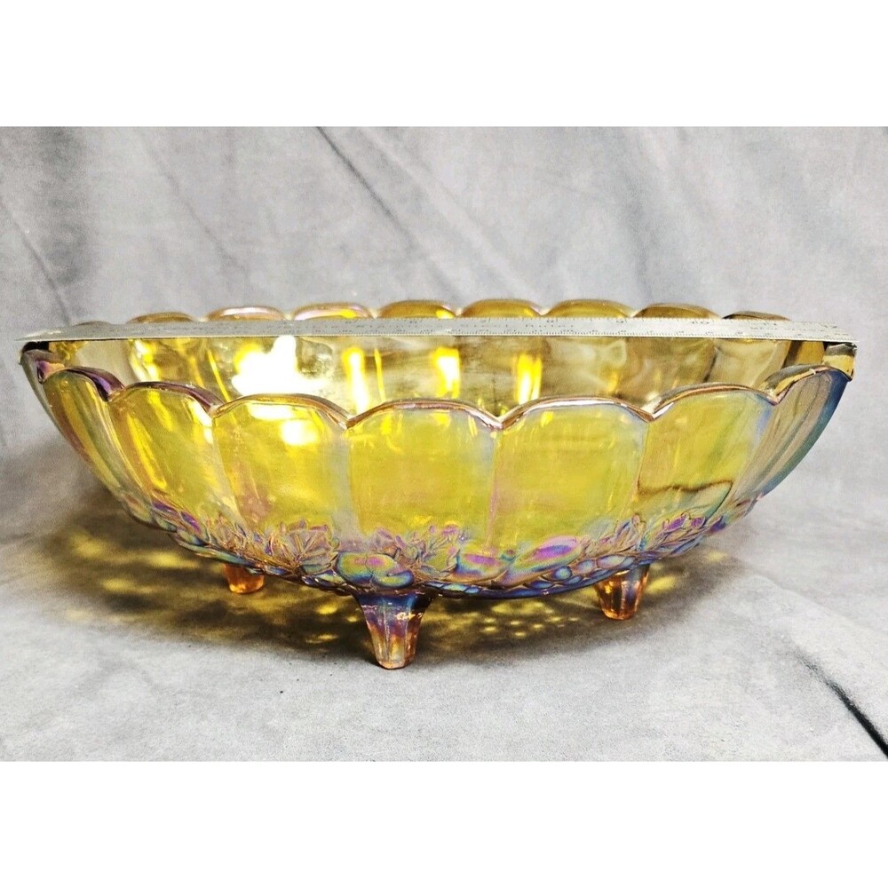 Fruit Garland 12x8x4” Oval 4 Footed Centerpiece Bowl Marigold Iridescent